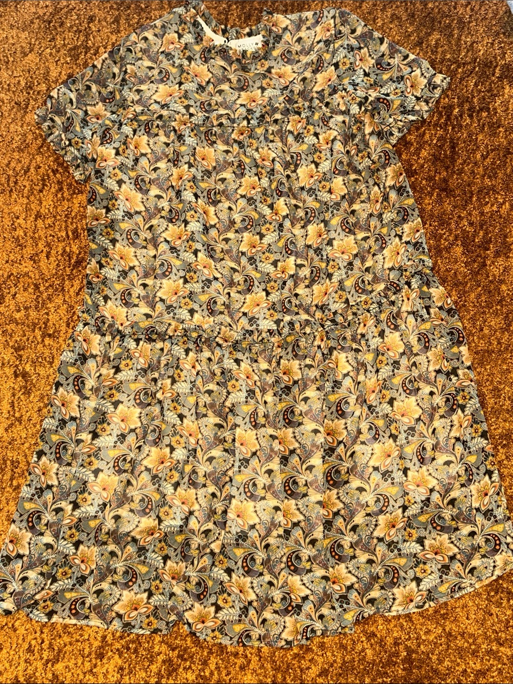 Molly Bracken Yellow and Navy Floral Paisley Mini Dress